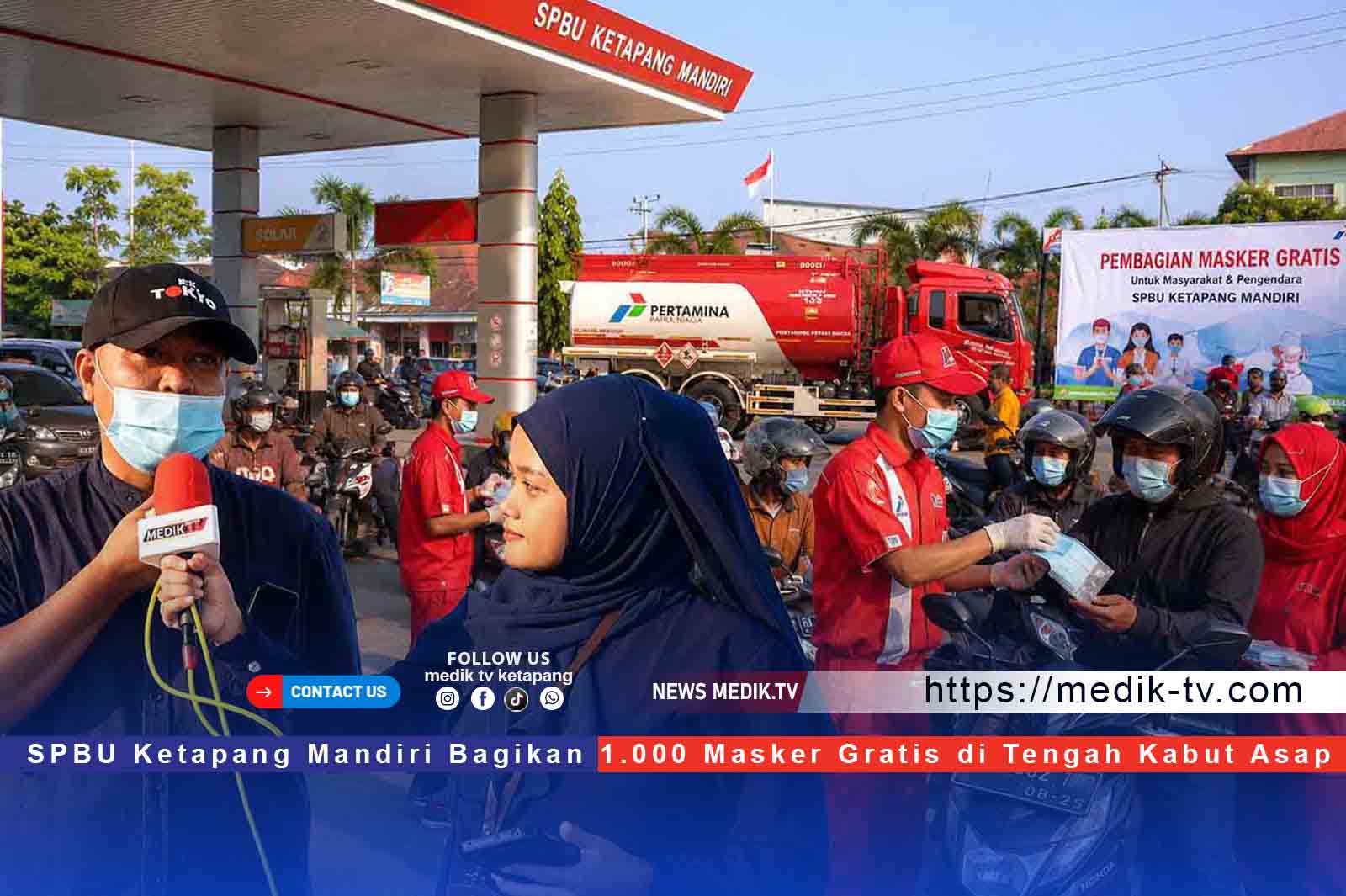 SPBU Ketapang Mandiri Bagikan 1.000 Masker Gratis di Tengah Kabut Asap